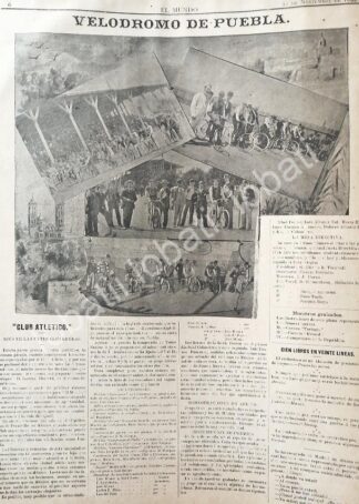 CARTEL ANTIGUO ORIGINAL DE CARRERAS DE BICICLETAS EN VELODROMO DE PUEBLA 1894 /DPT