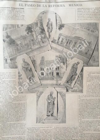 CARTEL ANTIGUO ORIGINAL DE LOS MONUMENTOS DEL PASEO DE LA REFORMA 1894 /LDM