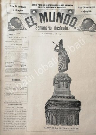 PORTADA ANTIGUA ORIGINAL  1894 MONUMENTO A CUAUHTEMOC /LDM