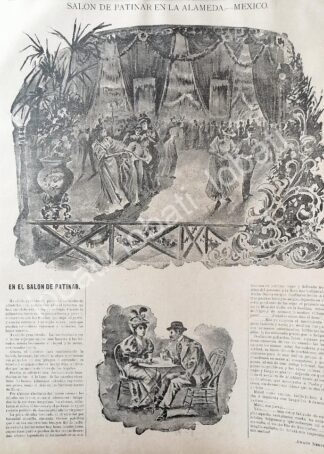CARTEL ANTIGUO ORIGINAL DE PATINADERO DE LA ALAMEDA. 1894 NOTA DE AMADO NERVO Y DIBUJO DE CARLOS ALCALDE
