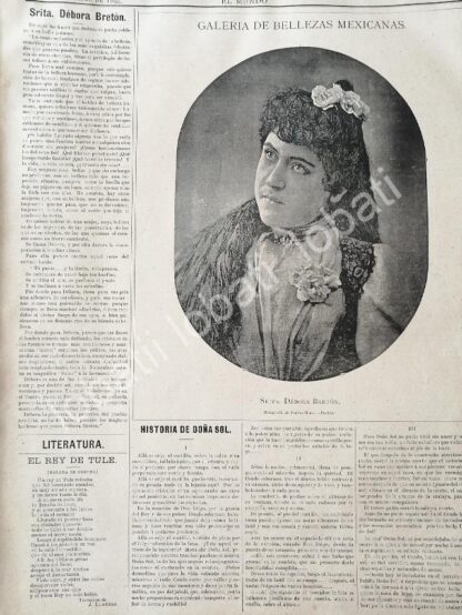 CARTEL ANTIGUO ORIGINAL DE DEBORA BRETON 1894. PUEBLA. FOTO DE TORRES HNOS. / ASM