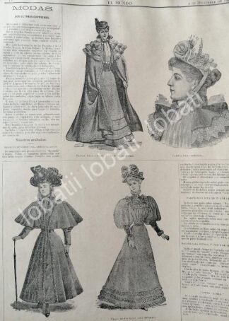CARTEL ANTIGUO ORIGINAL DE MODAS ANTIGUAS DE 1894 VESTIDOS, LOS ULTIMOS CAPRICHOS