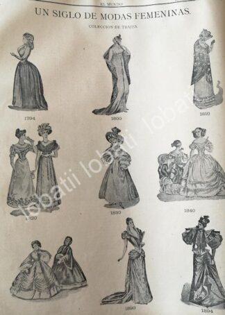 CARTEL ANTIGUO ORIGINAL DE UN SIGLO DE MODAS FEMENINAS 1874-1894