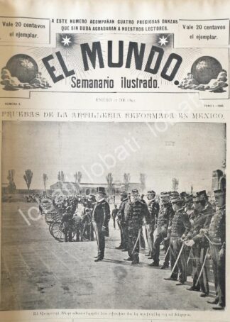 CARTEL ANTIGUO ORIGINAL DE PORFIRIO DIAZ INSPECCIONA EJERCICIOS DE ARTILLERIA EN SAN LAZARO 1895 /MLT