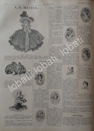 CARTEL ANTIGUO ORIGINAL DE MODAS DE 1895 PEINADOS Y SOMBREROS
