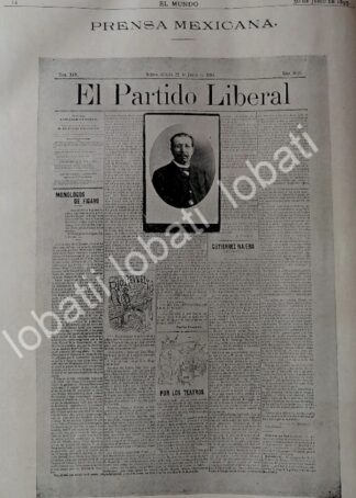 GRABADO ANTIGUO 1895 PERIODICO EL PARTIDO LIBERAL / PERIODISMO