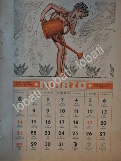 CARTEL ANTIGUO ORIGINAL DE CALENDARIO ANTIGUO 1943 DIBUJOS DE BONIFACIO MACIAS - Image 5