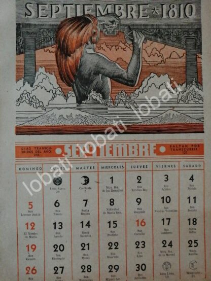 CARTEL ANTIGUO ORIGINAL DE CALENDARIO ANTIGUO 1943 DIBUJOS DE BONIFACIO MACIAS - Image 9