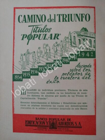 CARTEL ANTIGUO ORIGINAL DE FOLLETO DEL BANCO BANCO POPULAR DE EDIFICACION. MONTERREY 1943 /220 - Image 6