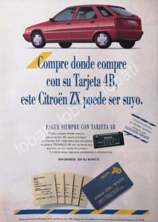 CARTEL ANTIGUO ORIGINAL DE DE AUTOS CITROEN ZX DIESEL 1991 /889