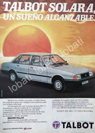 CARTEL ANTIGUO ORIGINAL DE DE AUTOS TALBOT SOLARA 1981 / 879