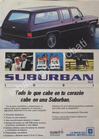 CARTEL ANTIGUO ORIGINAL DE AUTOS CHEVROLET SUBURBAN 1991 /918
