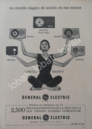 CARTEL ANTIGUO ORIGINAL DE MINI RADIOS GENERAL ELECTRIC 1950s / 276