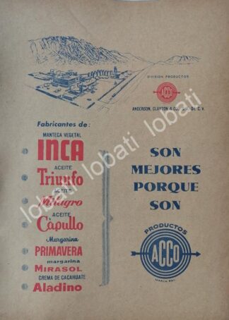 CARTEL ANTIGUO ORIGINAL DE FABRICA MANTEQUERA ACCO. MANTECA INCA 1964 /745 MONTERREY