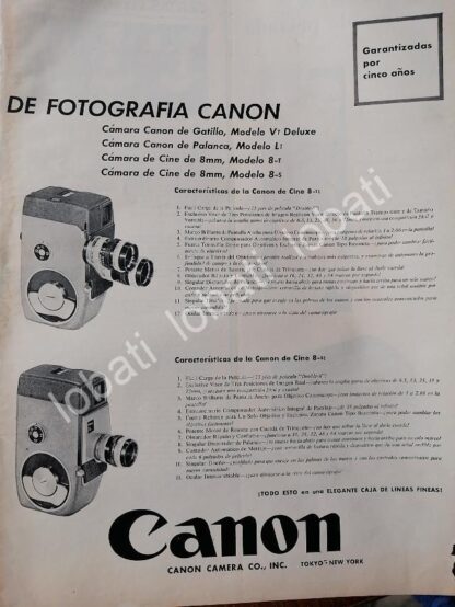 CARTEL ANTIGUO ORIGINAL DE FILMADORAS Y CAMARAS CANON 1950s /559 - Image 2