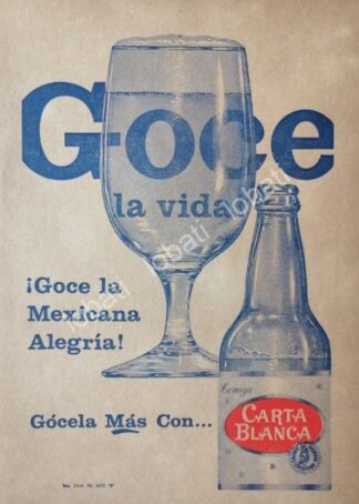 CARTEL ANTIGUO ORIGINAL DE CERVEZA CARTA BLANCA 1960s /216