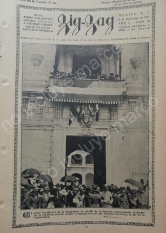 AFICHE ANTIGUO. DESFILE EN PALACIO NACIONAL Y PRESIDENTE