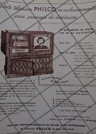 HISTORICO CARTEL ANTIGUO, TELEVISORES PHILCO 1951, LOS PRIMEROS EN MEXICO