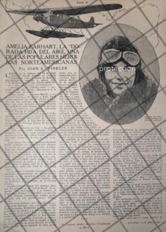 AFICHE ANTIGUO. AMELIA EARHART 1934 SECCION