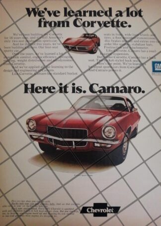 AFICHE RETRO ORIGINAL AUTOS CHEVROLET CAMARO SPORT 1971-RARO