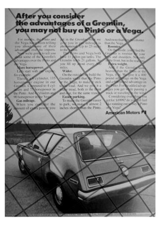 AFICHE RETRO ORIGINAL AUTOS AMERICAN GREMILIN 1970 -1052 /RARO