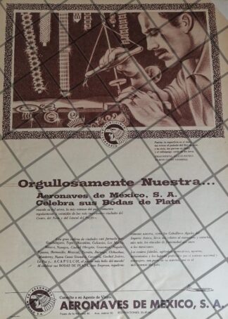CARTEL PUBLICIDAD RETRO AEROLINEA AERONAVES DE MEXICO 1959 1087