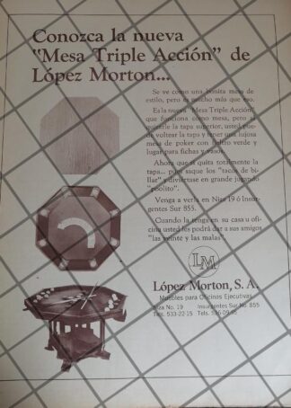CARTEL ANTIGUO MESAS DE JUEGO LOPEZ MORTON 1970 1082