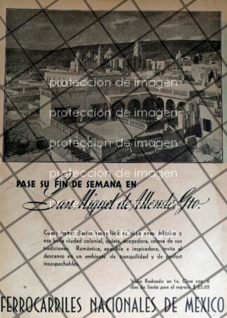 CARTEL ANTIGUO FERROCARRILES NACIONALES SAN MIGUEL DE ALLENDE 1942