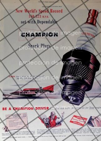 CARTEL ANTIGUO BUJIAS CHAMPION RECORD DE VELOCODAD HIDROPLANO