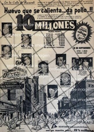 AFICHE ANTIGUO ORIGINAL LOTERIA NACIONAL Y PERIODISTAS 1953