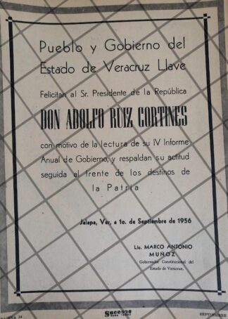 AFICHE POLITICO RETRO VERACRUZ FELICITA A RUIZ CORTINES 1953
