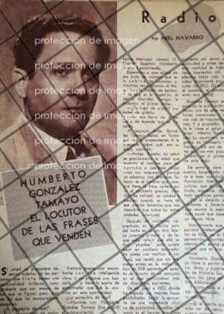 AFICHE ANTIGUO ENTREVISTA A HUMBERTO GONZALEZ TAMAYO 1952