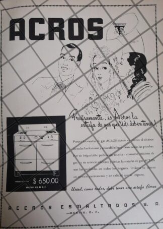 CARTEL PUBLICITARIO ANTIGUO LAS PRIMERAS ESTUFAS ACROS 1948 3
