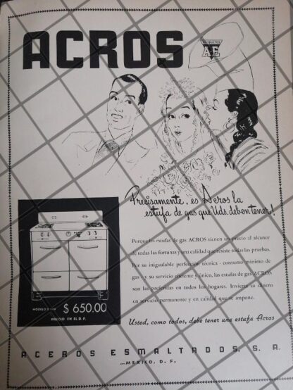 CARTEL PUBLICITARIO ANTIGUO LAS PRIMERAS ESTUFAS ACROS 1948 3