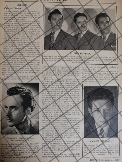 AFICHE RETRO. ARTISTAS DE RADIO DIFUSORA XEB Y XEBT J1945