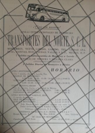 PUBLICIDAD ANTIGUA DE TRANSPORTES DEL NORTE 1943