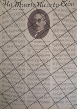 AFICHE ANTIGUO MUERE EL ESCRITOR RICARDO LEON ROMAN 1944