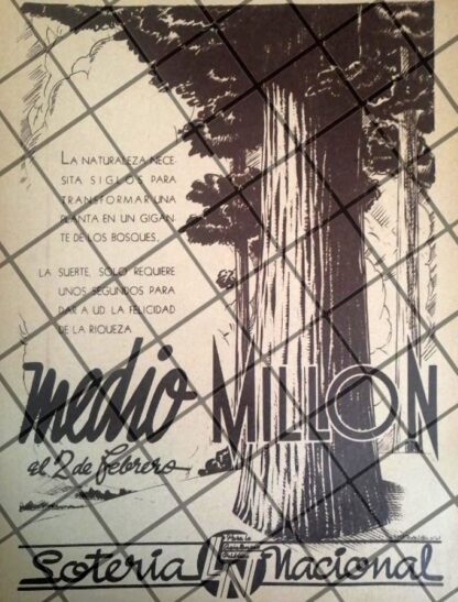 AFICHE RETRO. LOTERIA NACIONAL 1944 DIBUJO LOPEZ GUERRERO /194