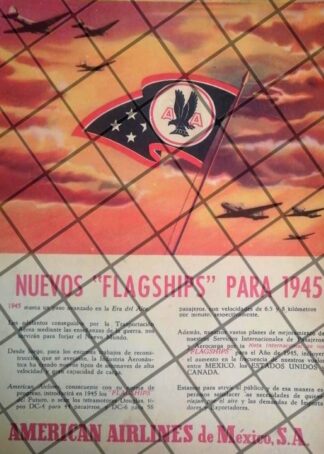 CARTEL RETRO AEROLINEAS AMERICAN AIRLINES DE MEXICO 1945 E3