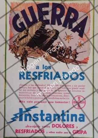 CARTEL RETRO BAYER Y GUERRA MUNDIAL 1939. DIBUJO DANTE QUINTERNO