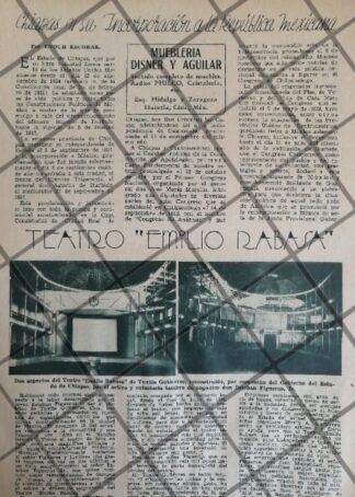 AFICHE RETRO TEATRO EMILIO RABASA, CHIAPAS 1936 Y MAS