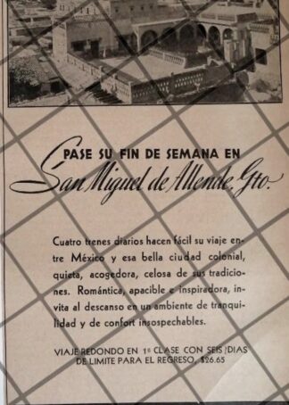 CARTEL ANTIGUO FERROCARRILES NACIONALES /SAN MIGUEL DE ALLENDE