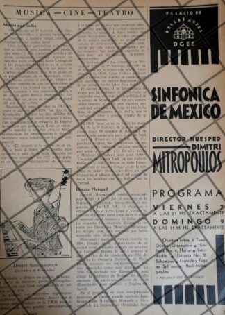 AFICHE RETRO ORQUESTA SINFONICA Y DIMITRI MITROPOULOS 1942