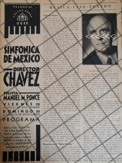 AFICHE RETRO ORQUESTA SINFONICA Y MUERTE DE MICHAEL FOKINE 1942