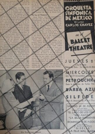 AFICHE RETRO ORQUESTA SINFONICA Y ORSON WELLS EN MEXICO 1942