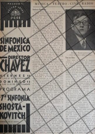 AFICHE RETRO ORQUESTA SINFONICA Y DMITRI SHOSTAKOVITH 1942