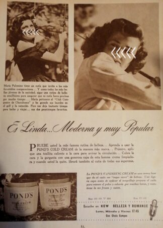 CARTEL RETRO GOLFISTA MARIA PALOMINO, CREMA PONDS