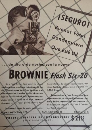 CARTEL PUBLICITARIO RETRO CAMARAS KODAK BROWNIE FLASH SIX 20