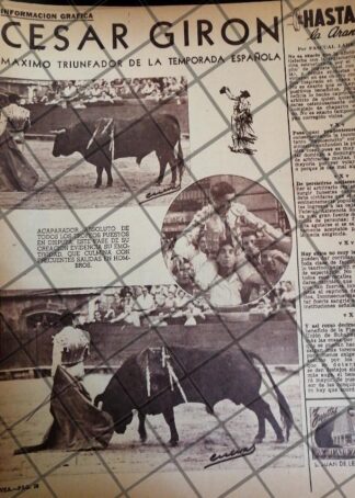 AFICHE ANTIGUO TORERO CESAR GIRON EN MEXICO. 1954