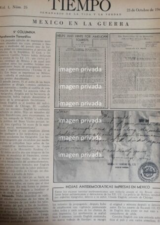 AFICHE RETRO. QUINTA COLUMNA DE U.S.A EN MEXICO 1942